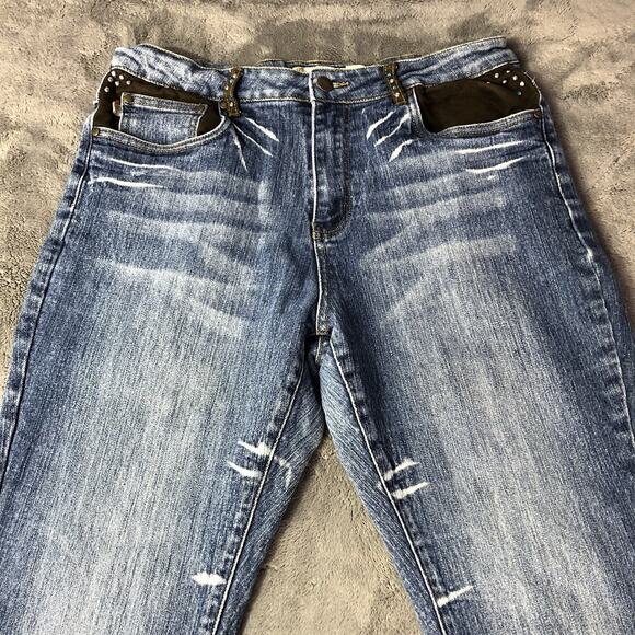 VTG Y2K Butterfly Embroidered Studded High Rise Flare Jeans Sz 14 Hippie Boho - Picture 4 of 12